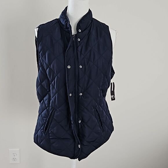 NEW DIRECTIONS Quilted Sleeveless Vest Blue, Diamond Pattern, Snap Closure,L - Picture 1 of 10